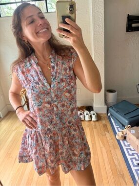 Poupette St Barth Floral Button Front Mini Dress Size Small Resort Boho